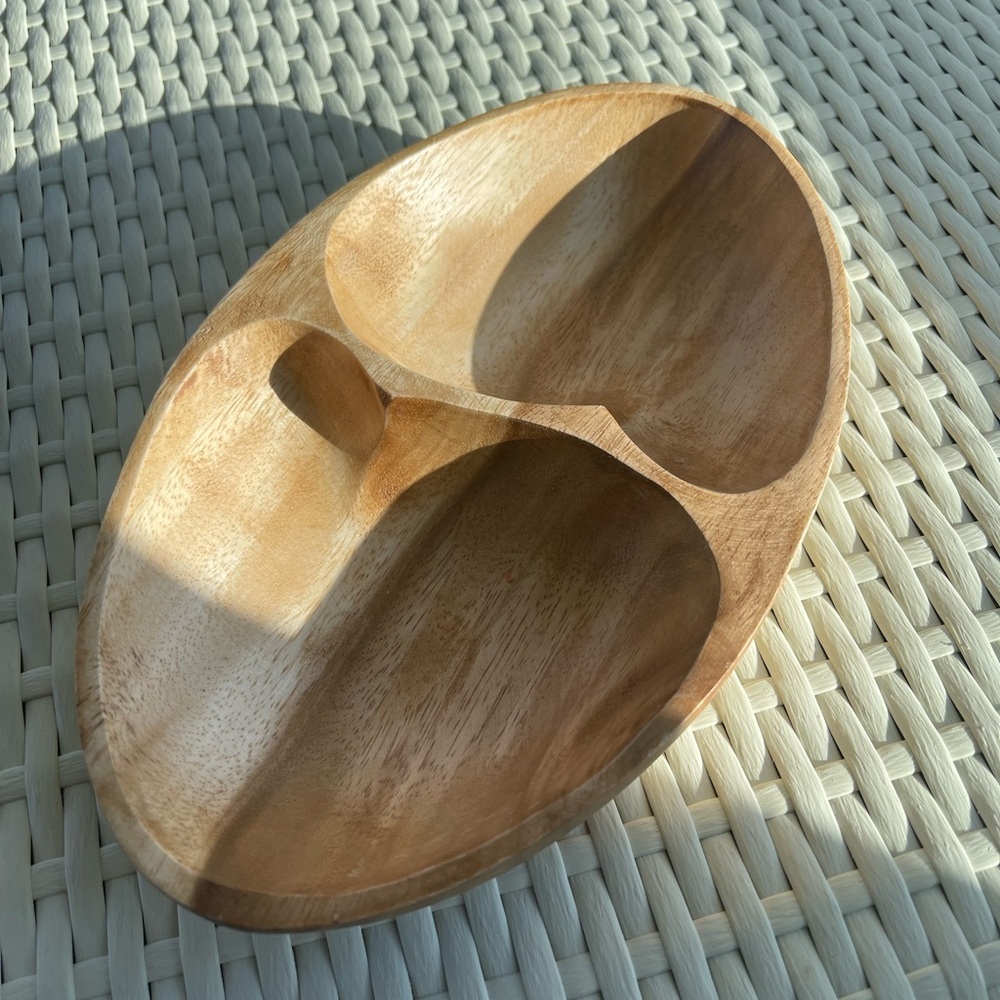 Wooden Divided Heart Shaped Serving Bowl Or Trinket Tray